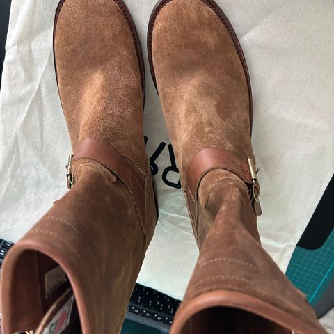 RRL Engineer Boots in Brown Roughout Suede