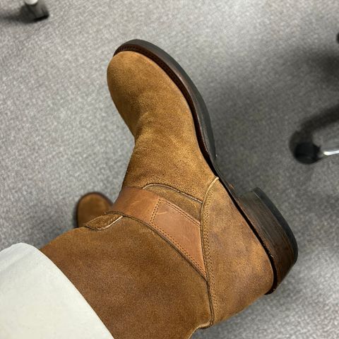 RRL Engineer Boots in Brown Roughout Suede