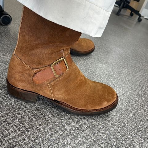 RRL Engineer Boots in Brown Roughout Suede