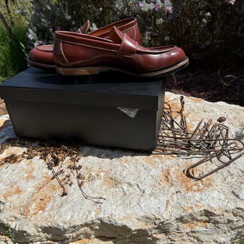 View photo of Kiattoko Penny Loafers in Shinki Cognac Shell Cordovan