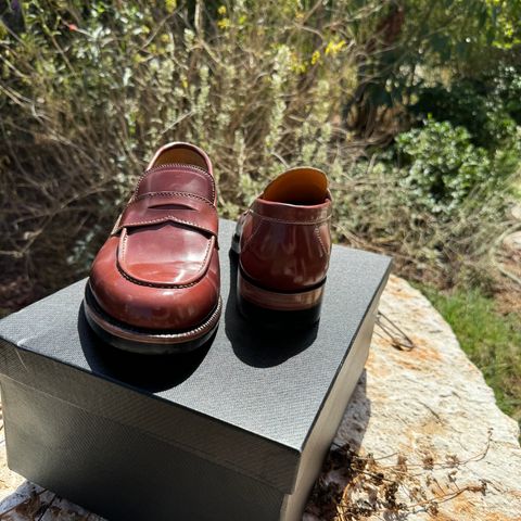 Search result thumbnail of Kiattoko Penny Loafers in Shinki Cognac Shell Cordovan