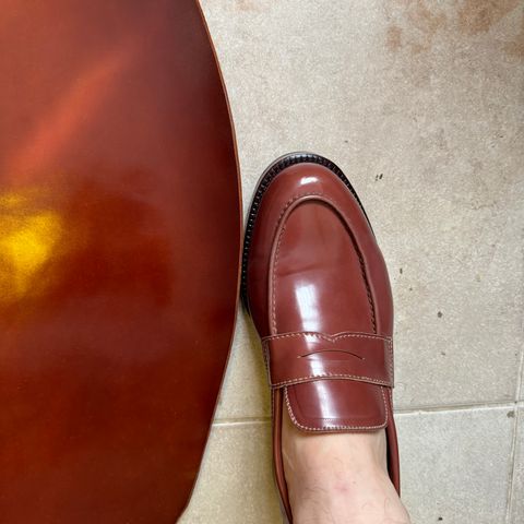 View photo of Kiattoko Penny Loafers in Shinki Cognac Shell Cordovan