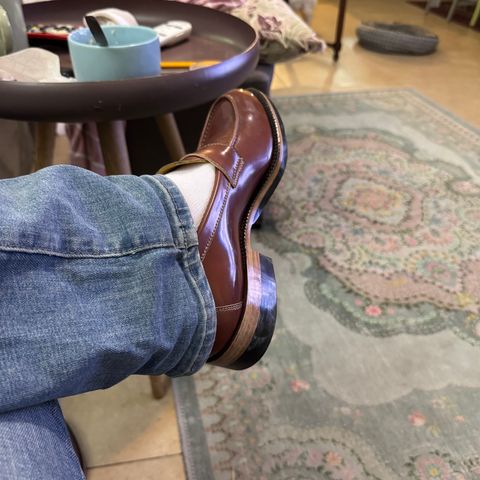 View photo of Kiattoko Penny Loafers in Shinki Cognac Shell Cordovan