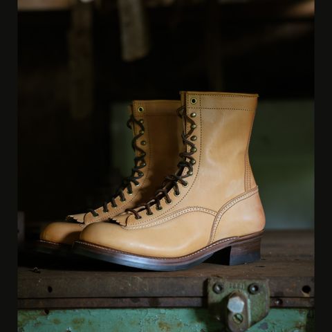 View photo of John Lofgren Donkey Puncher Boots in Badalassi Carlo Vegetable Tanned