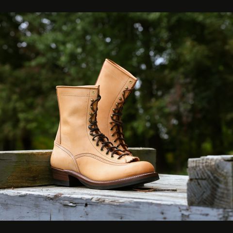 View photo of John Lofgren Donkey Puncher Boots in Badalassi Carlo Vegetable Tanned