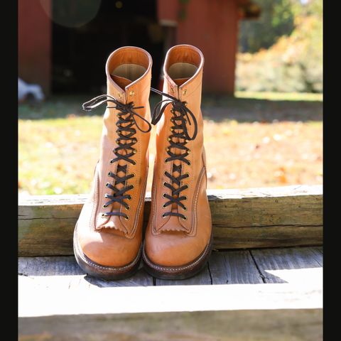 View photo of John Lofgren Donkey Puncher Boots in Badalassi Carlo Vegetable Tanned