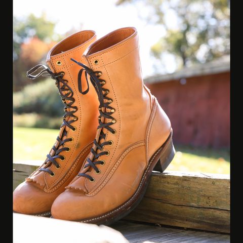 View photo of John Lofgren Donkey Puncher Boots in Badalassi Carlo Vegetable Tanned