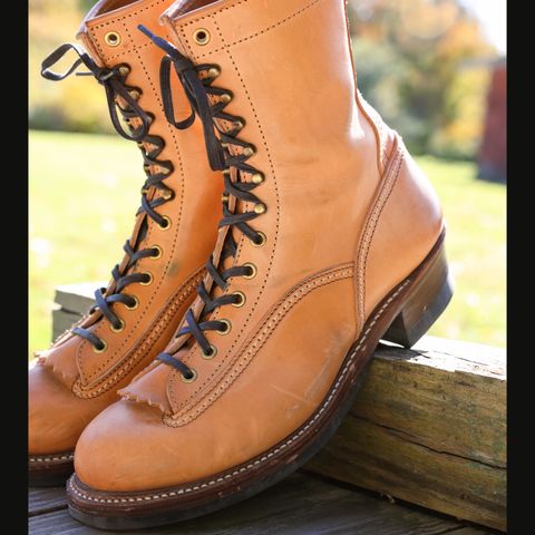 View photo of John Lofgren Donkey Puncher Boots in Badalassi Carlo Vegetable Tanned