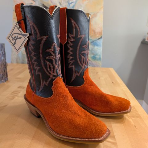 Fenoglio Orange Roughout With Black Smooth Italian Uppers, Outpost Western Exclusive in Fenoglio Orange Roughout