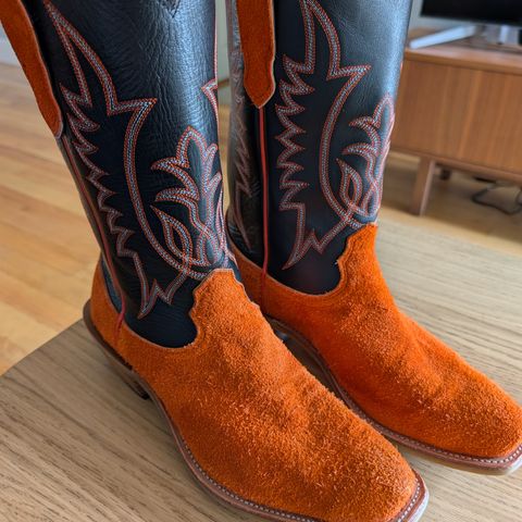 Fenoglio Orange Roughout With Black Smooth Italian Uppers, Outpost Western Exclusive in Fenoglio Orange Roughout