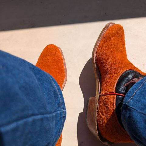 Fenoglio Orange Roughout With Black Smooth Italian Uppers, Outpost Western Exclusive in Fenoglio Orange Roughout