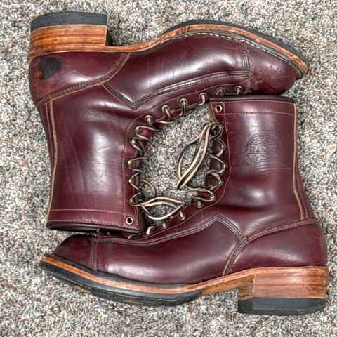 View photo of Frank's Boots Monkey Boot in Horween Burgundy Chromexcel