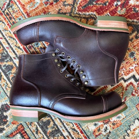 XBXS Miner Boots in Horween Dark Brown Waxed Flesh