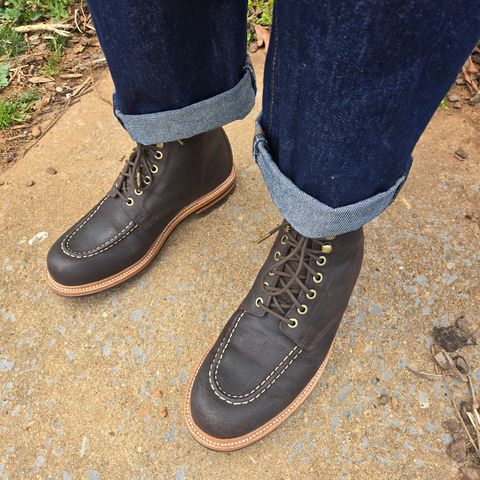Grant Stone Brass Boot in C.F. Stead Earth Waxy Commander Suede