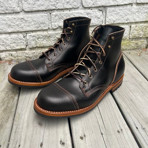 View photo of Truman Cap Toe Boot in Horween Black Waxed Flesh