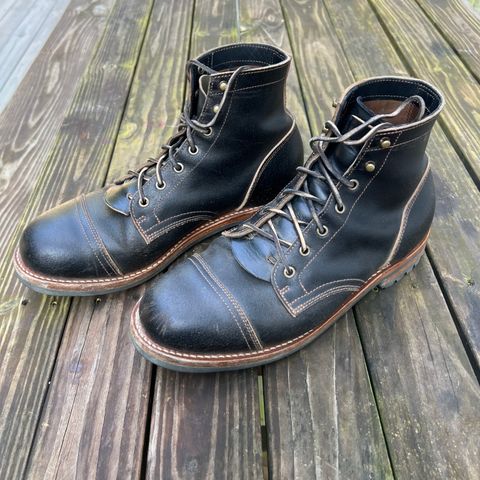 View photo of Truman Cap Toe Boot in Horween Black Waxed Flesh