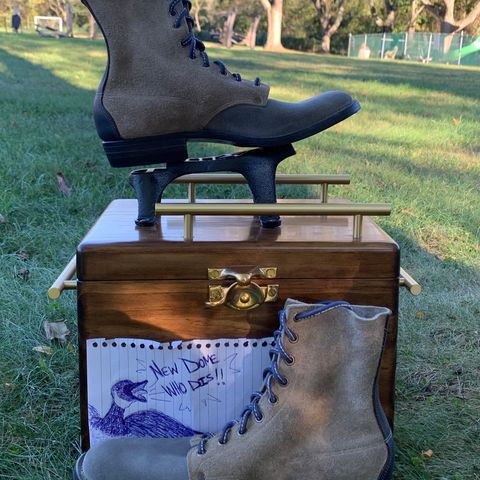 NF Bootmaker Belmont Boot in C.F. Stead Milkshake Desert Oasis Suede & C.F. Stead Flint Waxed Kudu & Horween Tumbled Black Chromexcel & C.F. Stead Lead Grey Suede