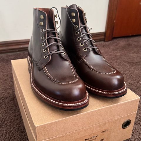 Grant Stone Brass Boot in Horween Crimson Chromexcel