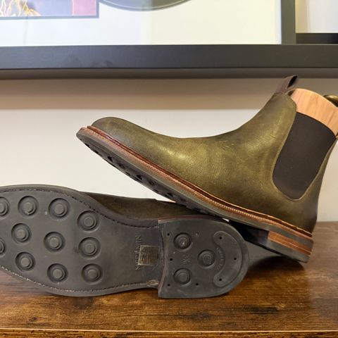 Meermin Wholecut Chelsea Boot in C.F. Stead Caper Green Waxy Kudu