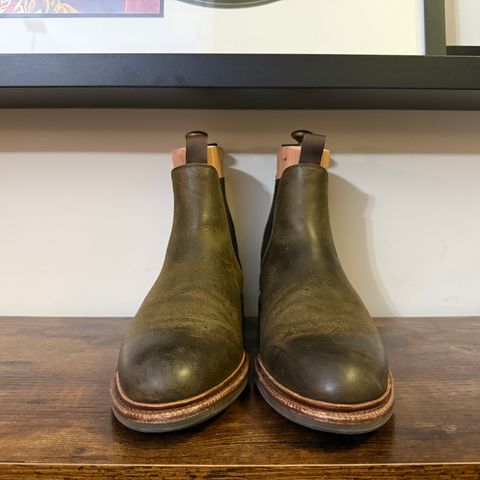Meermin Wholecut Chelsea Boot in C.F. Stead Caper Green Waxy Kudu