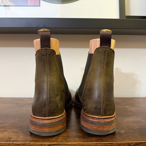 Meermin Wholecut Chelsea Boot in C.F. Stead Caper Green Waxy Kudu