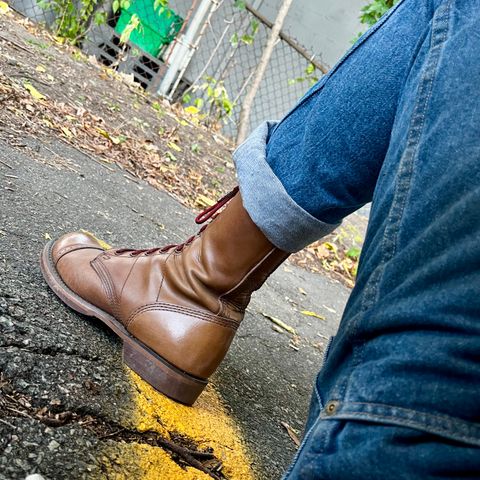 View photo of Corcoran Jump Boot in Hand Dyed Light Tan