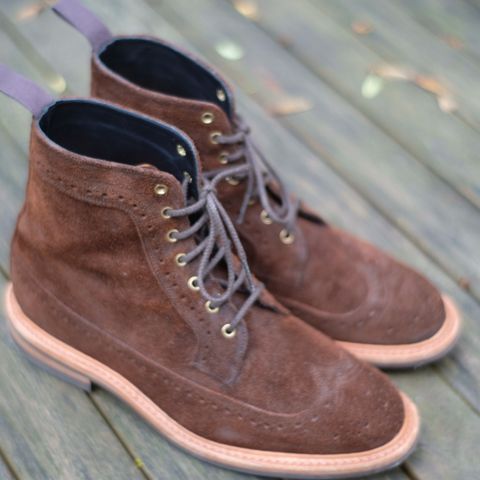 Tricker's Simon Longwing Brogue Boot in C.F. Stead Ridge Waxed Reverse Suede