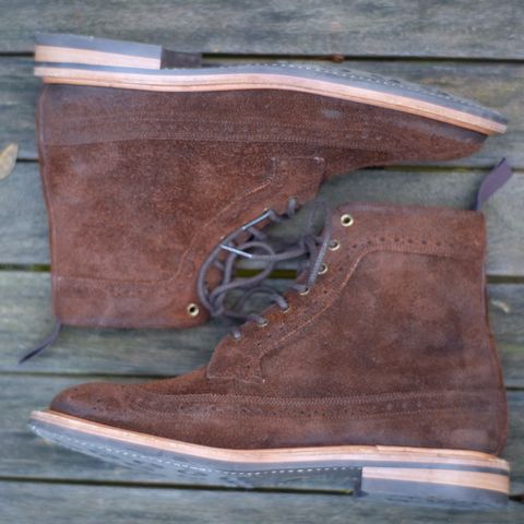 Tricker's Simon Longwing Brogue Boot in C.F. Stead Ridge Waxed Reverse Suede