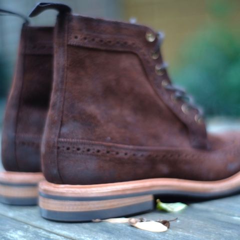 Tricker's Simon Longwing Brogue Boot in C.F. Stead Ridge Waxed Reverse Suede
