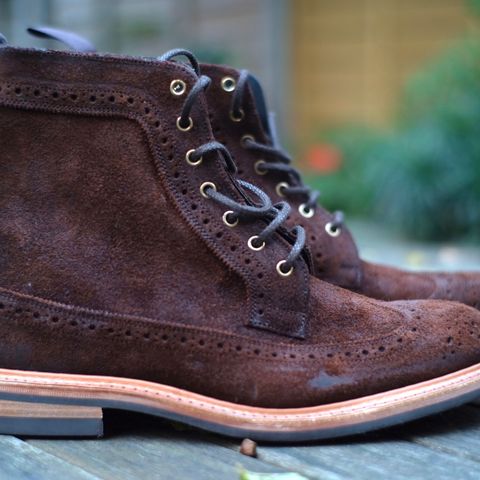 Tricker's Simon Longwing Brogue Boot in C.F. Stead Ridge Waxed Reverse Suede