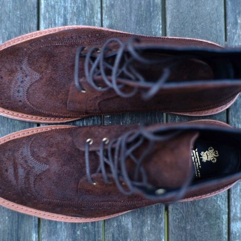 Tricker's Simon Longwing Brogue Boot in C.F. Stead Ridge Waxed Reverse Suede