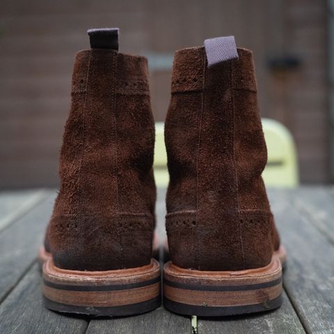 Tricker's Simon Longwing Brogue Boot in C.F. Stead Ridge Waxed Reverse Suede
