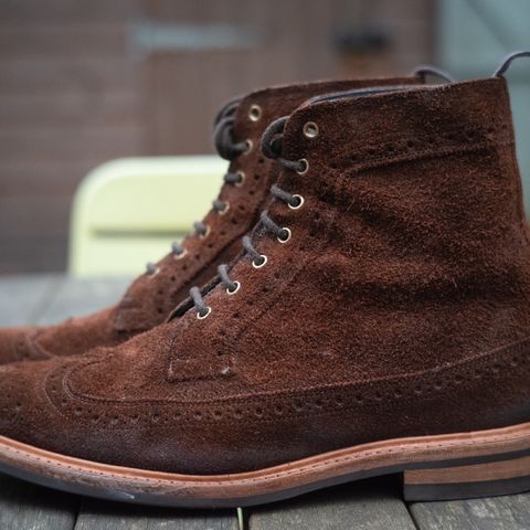 Tricker's Simon Longwing Brogue Boot in C.F. Stead Ridge Waxed Reverse Suede