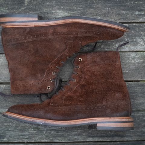 Tricker's Simon Longwing Brogue Boot in C.F. Stead Ridge Waxed Reverse Suede