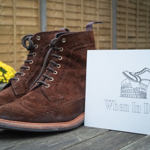 Tricker's Simon Longwing Brogue Boot in C.F. Stead Ridge Waxed Reverse Suede