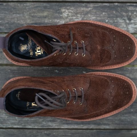Tricker's Simon Longwing Brogue Boot in C.F. Stead Ridge Waxed Reverse Suede