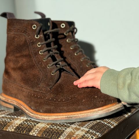 Tricker's Simon Longwing Brogue Boot in C.F. Stead Ridge Waxed Reverse Suede