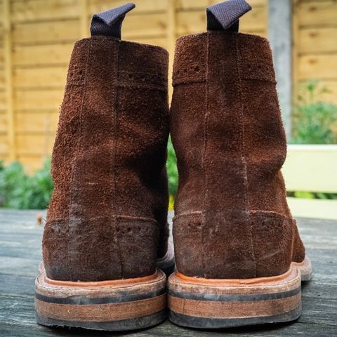 Tricker's Simon Longwing Brogue Boot in C.F. Stead Ridge Waxed Reverse Suede