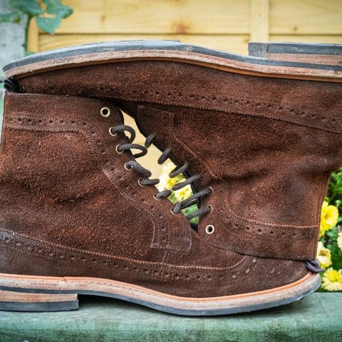 Tricker's Simon Longwing Brogue Boot in C.F. Stead Ridge Waxed Reverse Suede