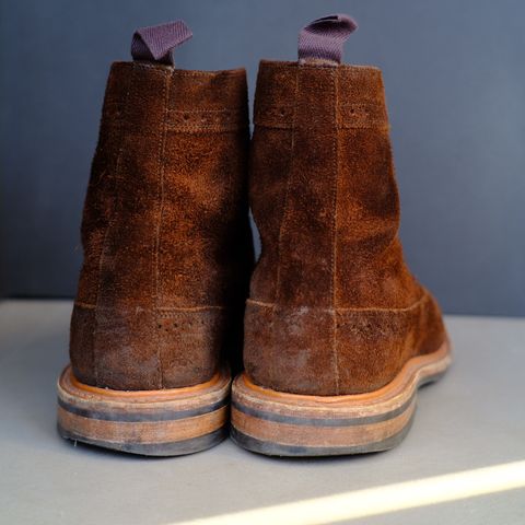 Tricker's Simon Longwing Brogue Boot in C.F. Stead Ridge Waxed Reverse Suede