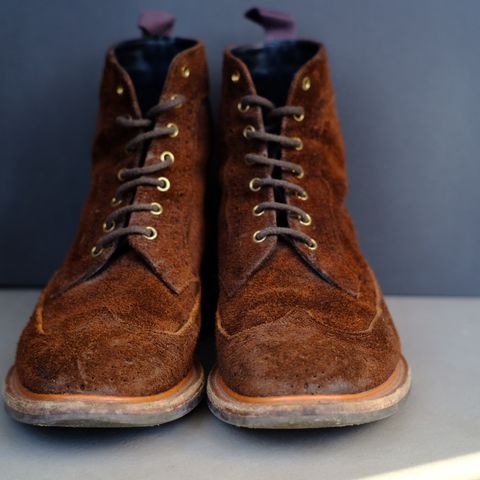 Tricker's Simon Longwing Brogue Boot in C.F. Stead Ridge Waxed Reverse Suede
