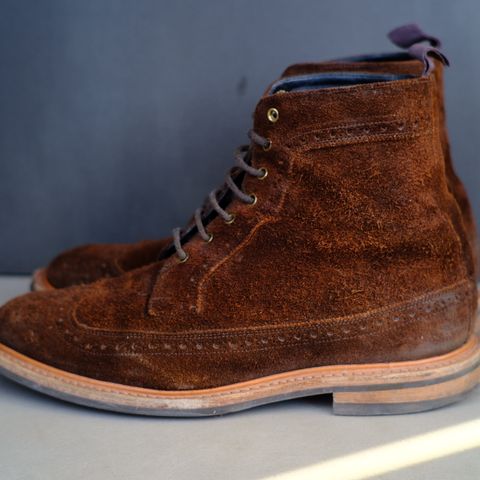 Tricker's Simon Longwing Brogue Boot in C.F. Stead Ridge Waxed Reverse Suede