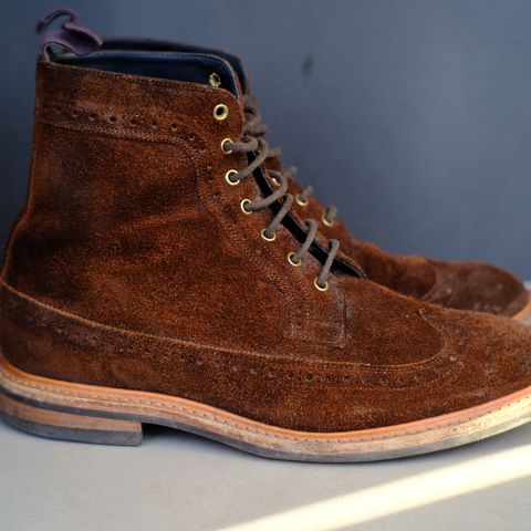 Tricker's Simon Longwing Brogue Boot in C.F. Stead Ridge Waxed Reverse Suede