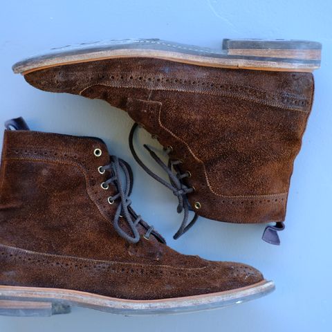 Tricker's Simon Longwing Brogue Boot in C.F. Stead Ridge Waxed Reverse Suede