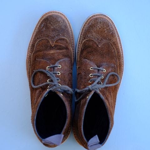 Tricker's Simon Longwing Brogue Boot in C.F. Stead Ridge Waxed Reverse Suede