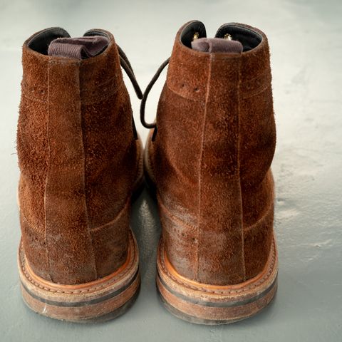 Tricker's Simon Longwing Brogue Boot in C.F. Stead Ridge Waxed Reverse Suede