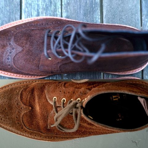 Tricker's Simon Longwing Brogue Boot in C.F. Stead Ridge Waxed Reverse Suede