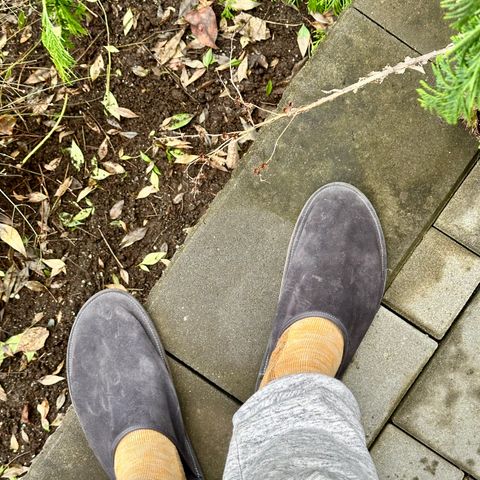 Viberg Slide in C.F. Stead Navy Janus Calf Suede