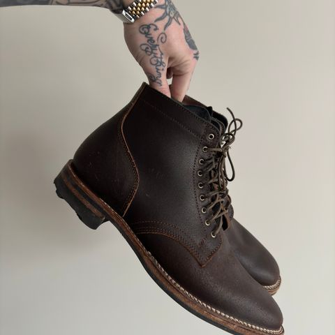 View photo of Viberg Service Boot in Shinki Dark Brown Oiled Horsebutt