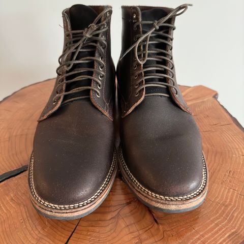 View photo of Viberg Service Boot in Shinki Dark Brown Oiled Horsebutt